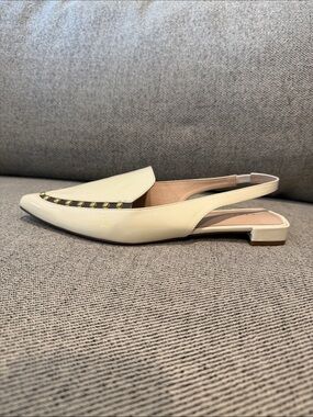 CECELIA NEW YORK Cream Patent Slingback Loafer with Gold Studs